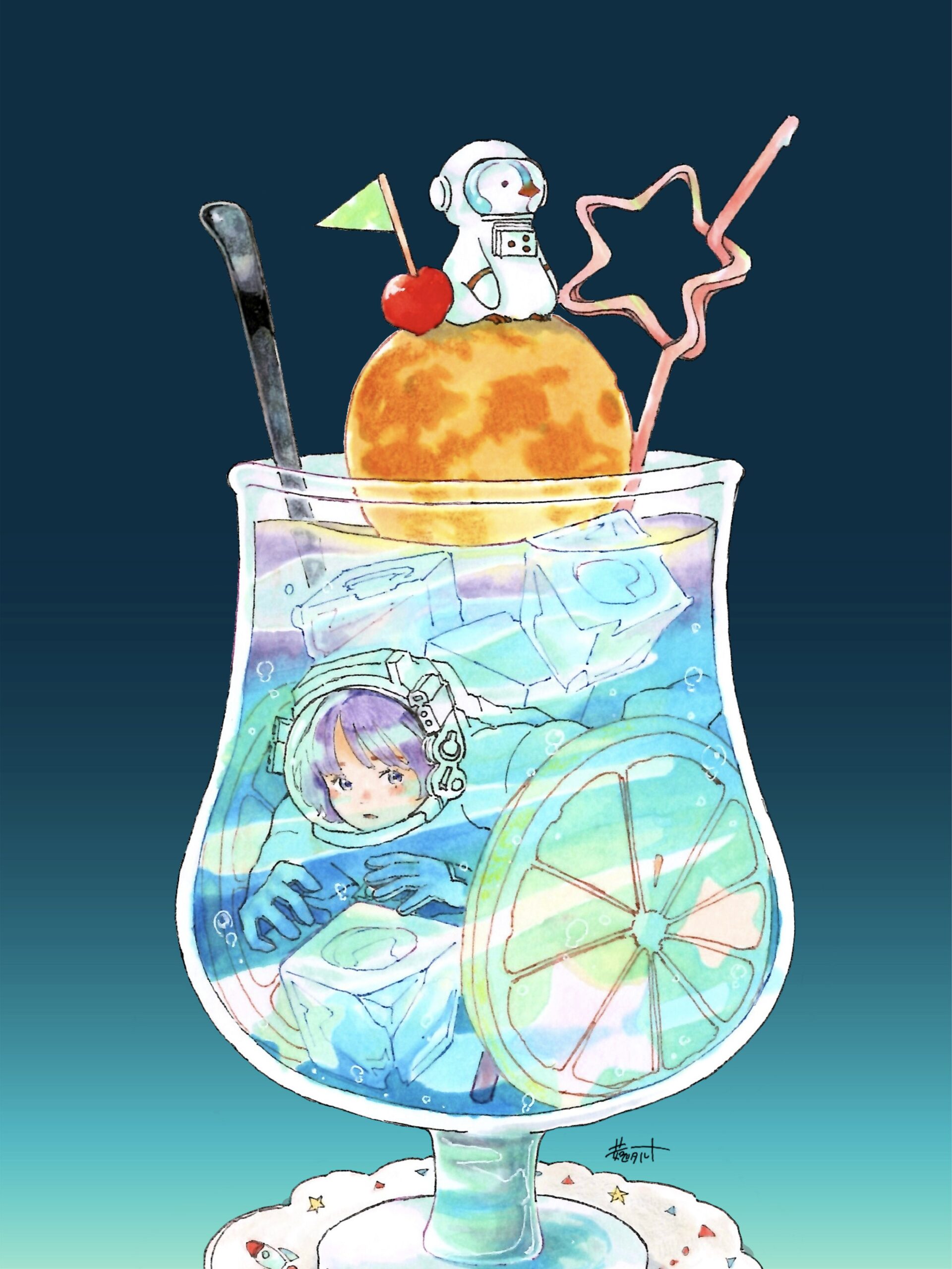 個人制作イラスト「クリームソーダ探査記」